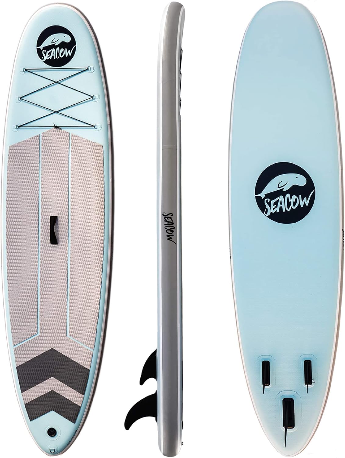 Seacow 10’6” Banook Inflatable Standup Paddle Board (6 Inches Thick, 32 Inches Wide) ISUP, Hand Pump and 3 Piece Paddle, Travel Backpack and Accessories New Paddle Leash Included