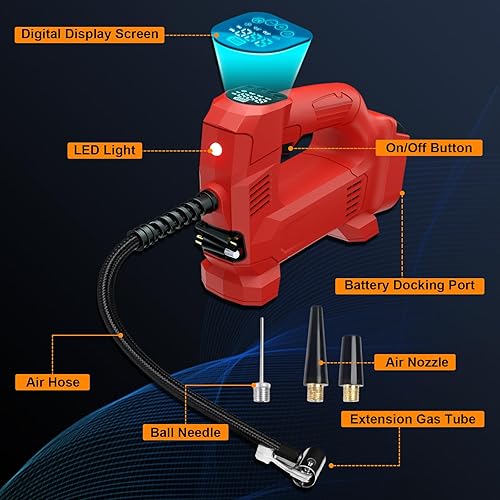 Miniatura 2 de Compresor de aire inalámbrico para inflador de neumáticos Craftsman 20V V20, bomba de aire portátil de mano con manómetro digital para automóviles,