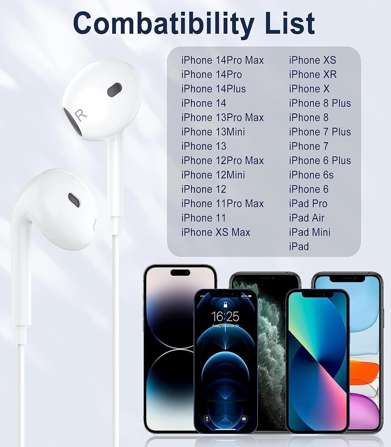 Bivvclaz Écouteurs Filaires Intra-Auriculaires, antibruit filaires stéréo HiFi avec Micro et contrôle du Volume intégrés compatibles avec iPhone 14 Pro Max/14 Plus/13 Pro/13/12/11/XR/XS/X/SE/7
