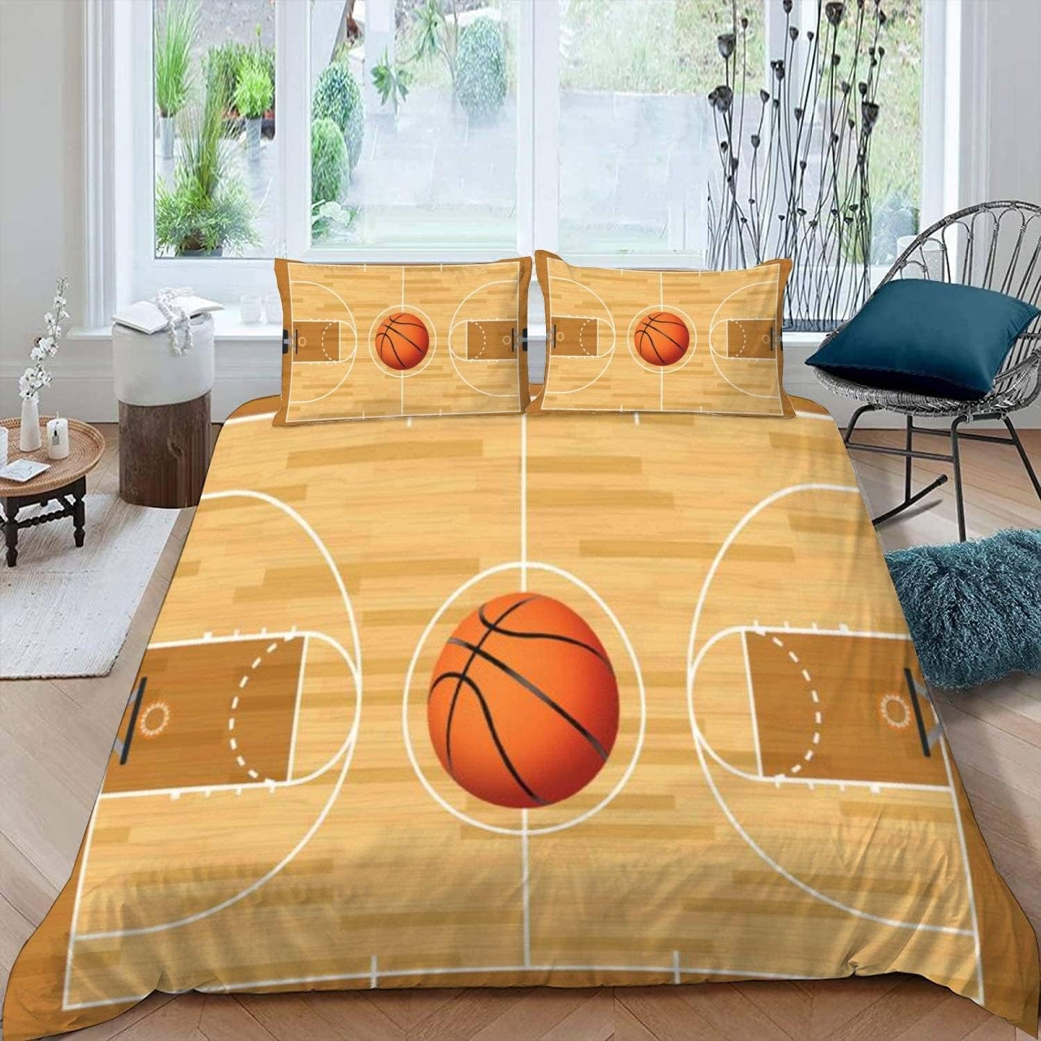 Funda Nordica Cama 90 Juvenil Baloncesto Juego de Cama Adolescentes de Microfibra Suave Impresión 3D Funda Nórdica Baloncesto Funda Edredon 135x200 cm y 2 Fundas de Almohada C1951