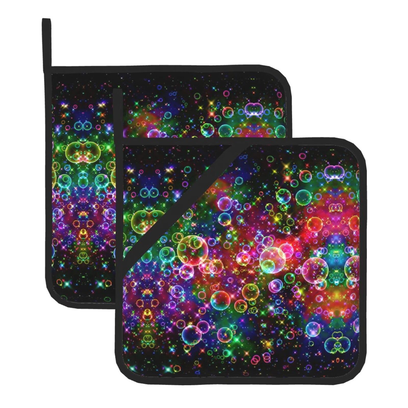 YYHWHJDE Colorful rainbow stars Prints Square Hot Pads for Kitchen Counter - Waterproof Pot Holders, Durable Oven Mitt Layers with Hanging Loop, Heat Resistant Trivets (2-Pack)
