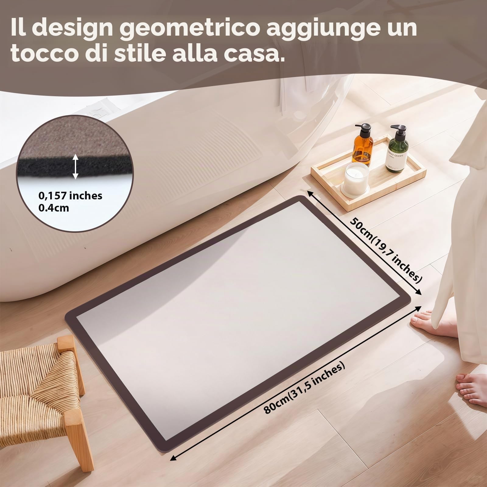 Genérico Tappetino da bagno per diatomee, assorbente, antiscivolo, 50 x 80 cm, colore beige
