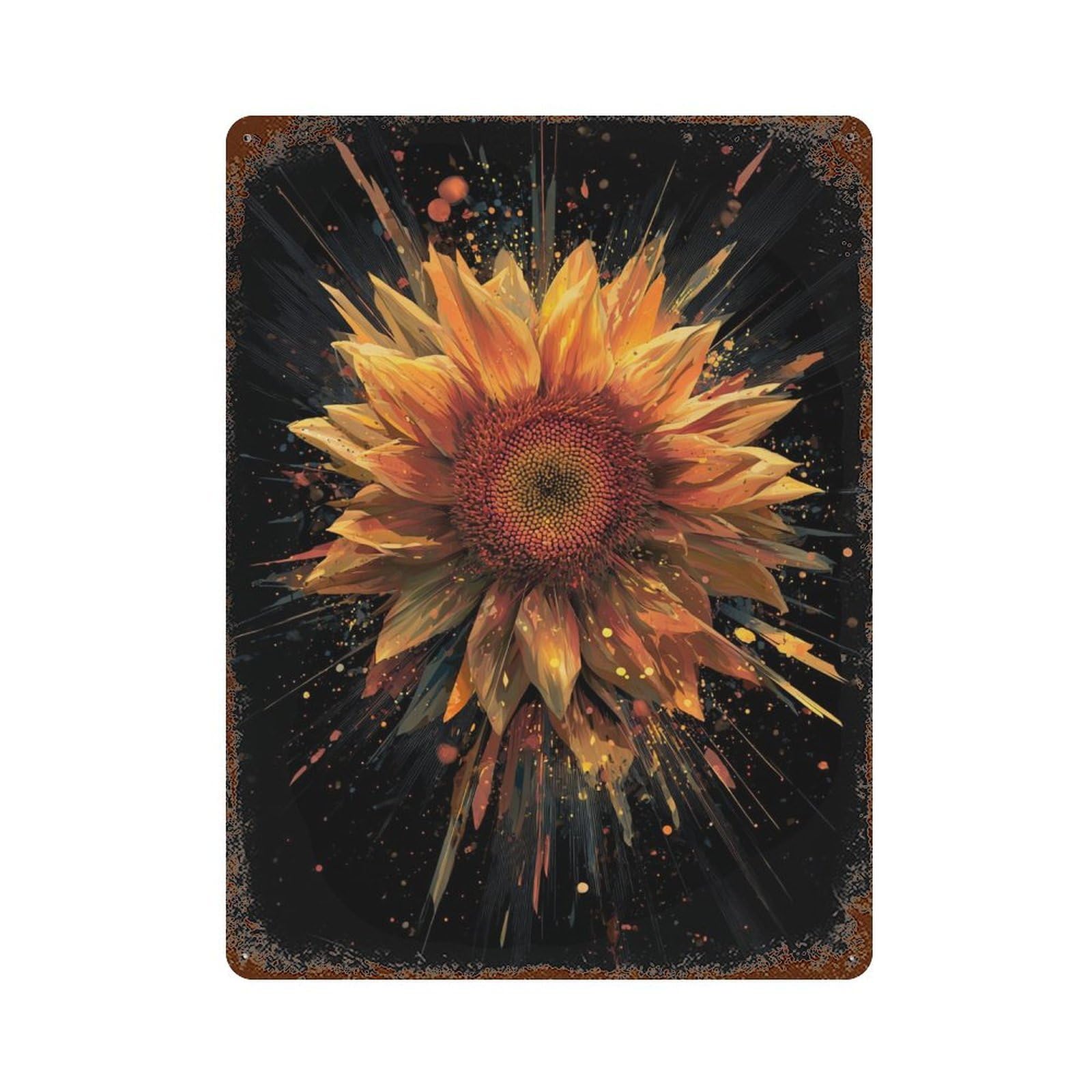 Garage Style Sunflower Energy Burst Rustic Tin Plaque 15.7"x11.8", Classic Wall Plaque for Bar And Workshop