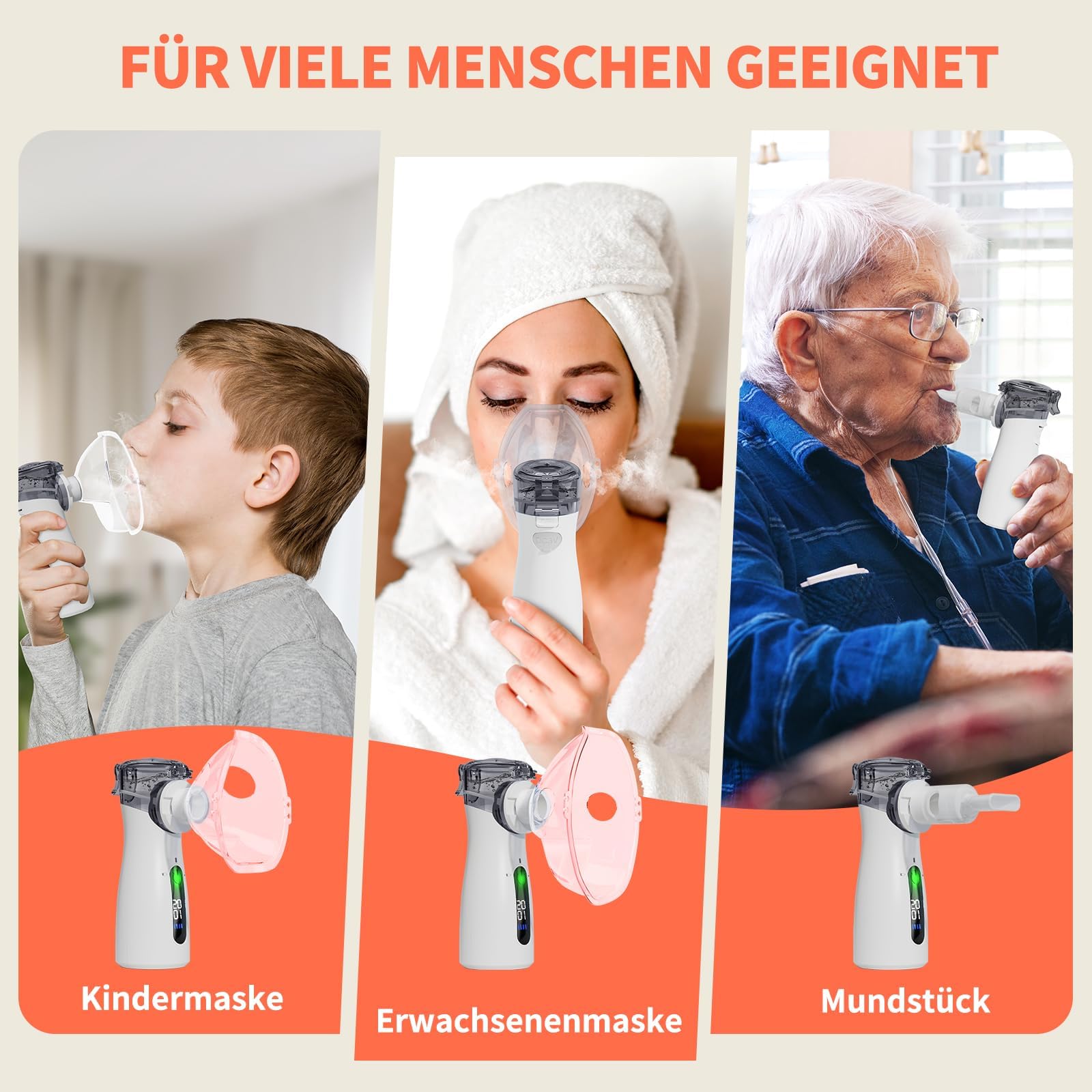InhaliergeräTe FüR Erwachsene，InhalationsgeräT Kinder Mit Tragbar USB Elektrische Inhalatoren，Nebulizer Inhalator Mit Led-Timer，Vernebler InhaliergeräT Zur Linderung Von Atemwegsinfektionen (Grau)