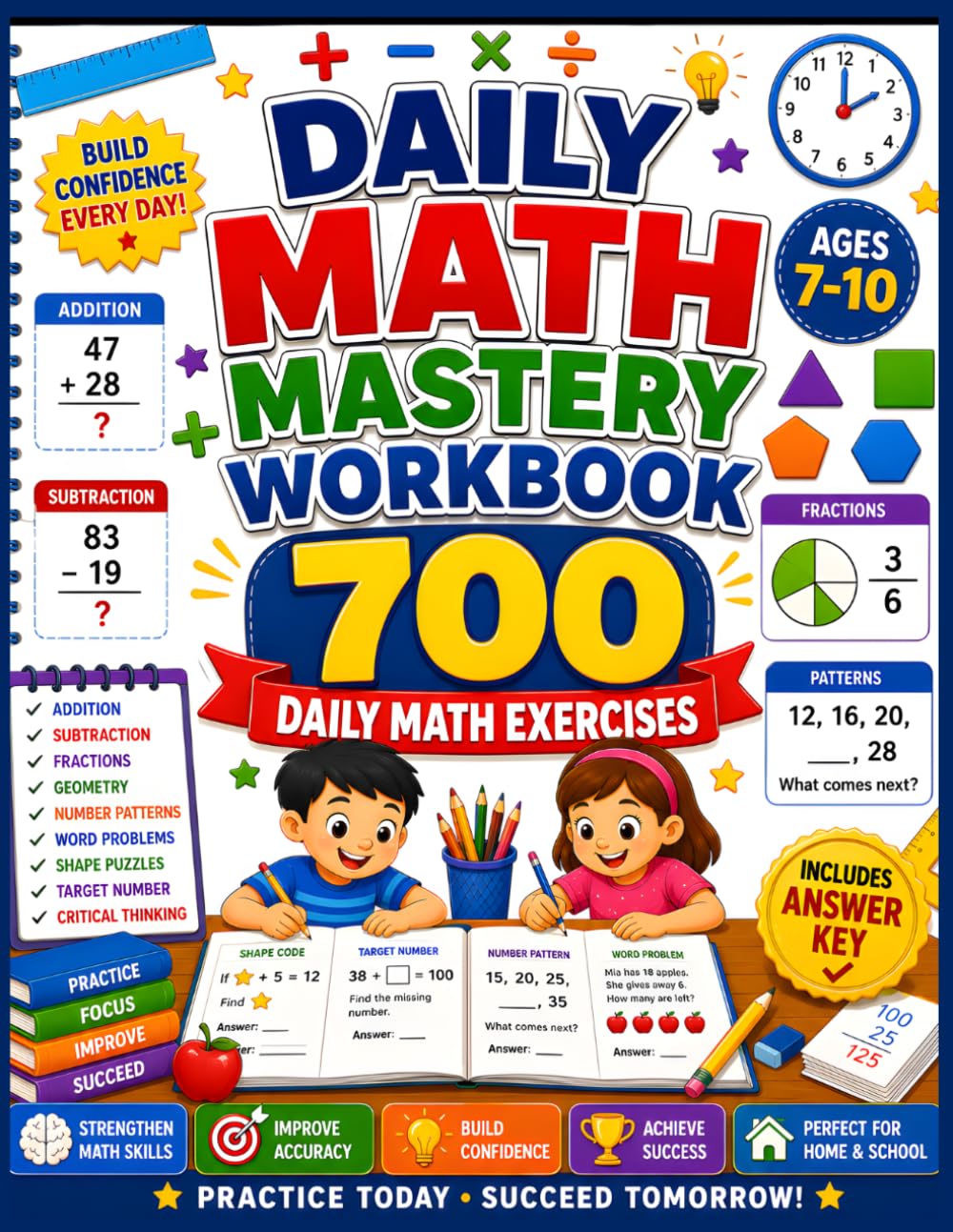 Daily Math Mastery Workbook: 700 Daily Math Exercises for Addition, Subtraction, Fractions, Geometry, Number Patterns, Word Problems & Critical Thinking | Ages 7–10
