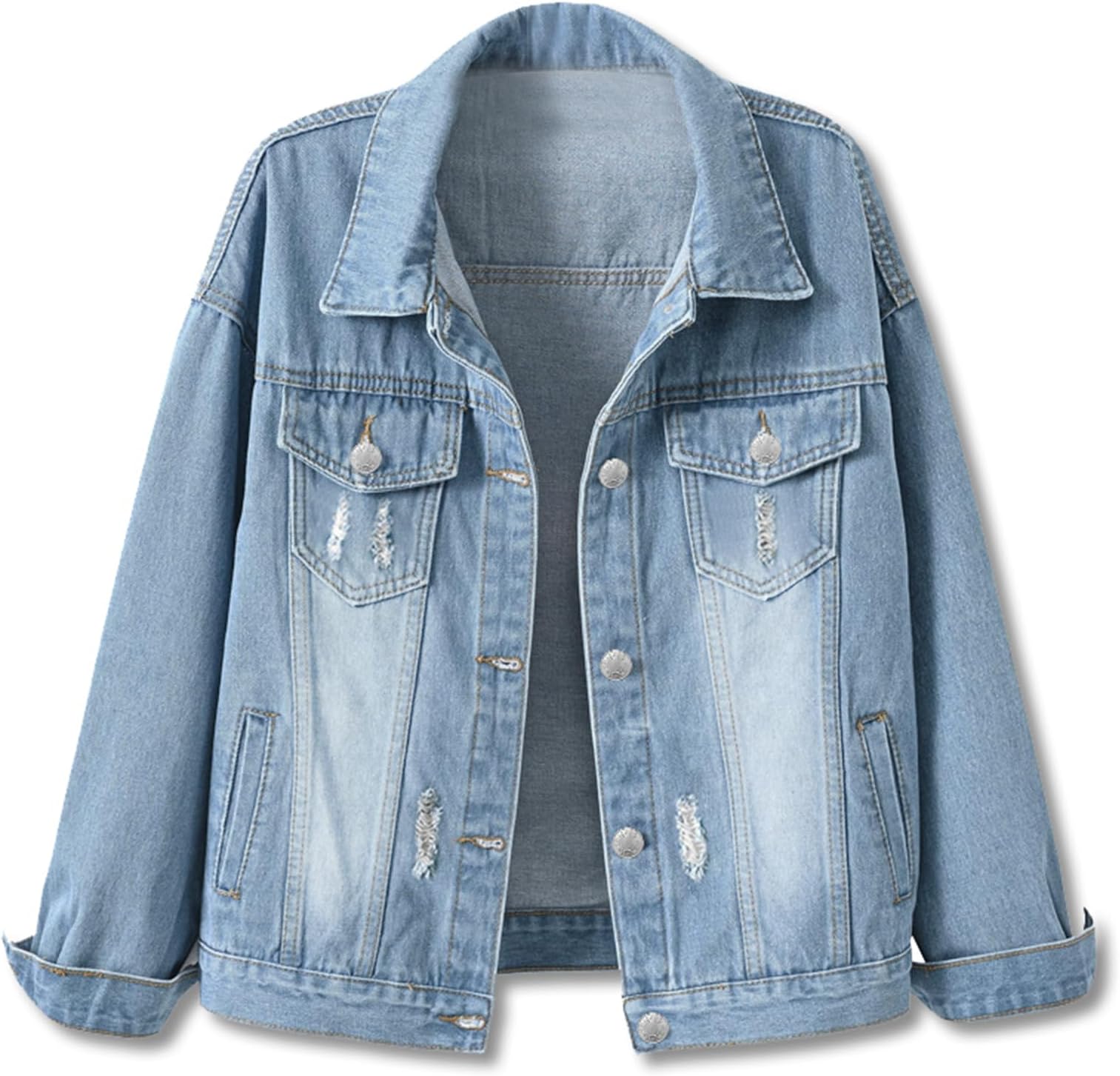 Cromoncent Boys Girls Child Denim Jacket Button Down Coat, A-light Blue, XXL