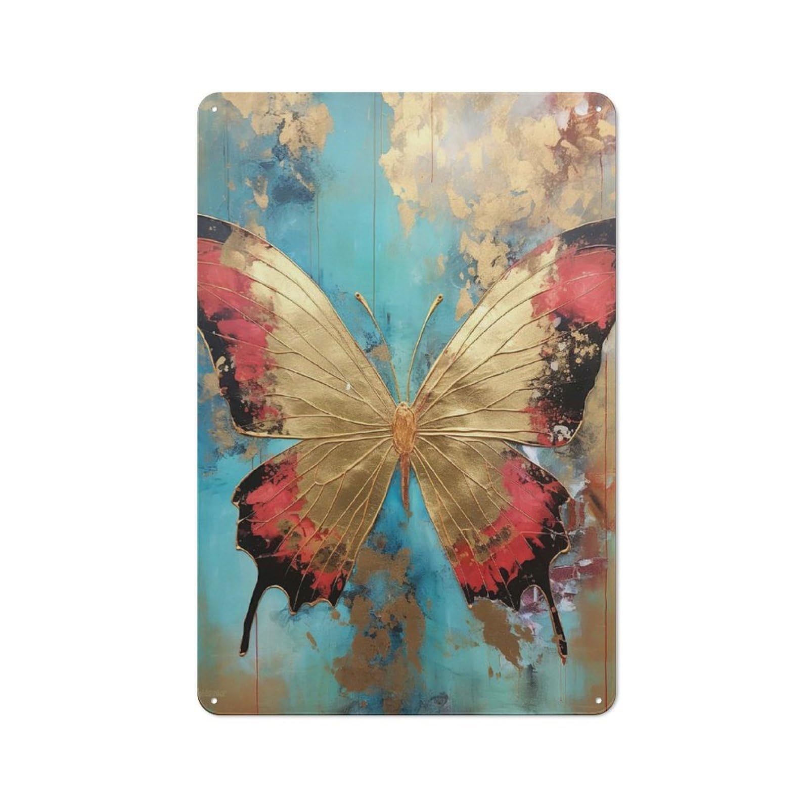 Junmoney Style Classic Golden Butterfly Kitchen Metal Sign 30X20cm, Kitchen Wall Decor For Kitchen, Cafe, Pantry Or Dining Room