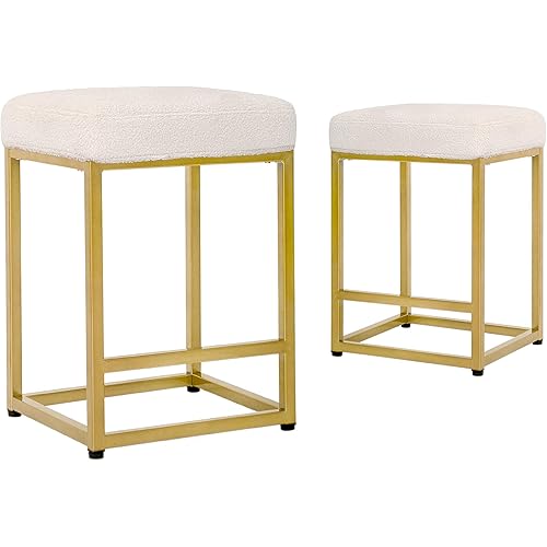 CangLong Counter Height 24" Bar Stools for Kitchen Counter Backless Modern Barstools Faux Leather Stools Farmhouse Island Spray Chairs,Set of 2,Fleece White
