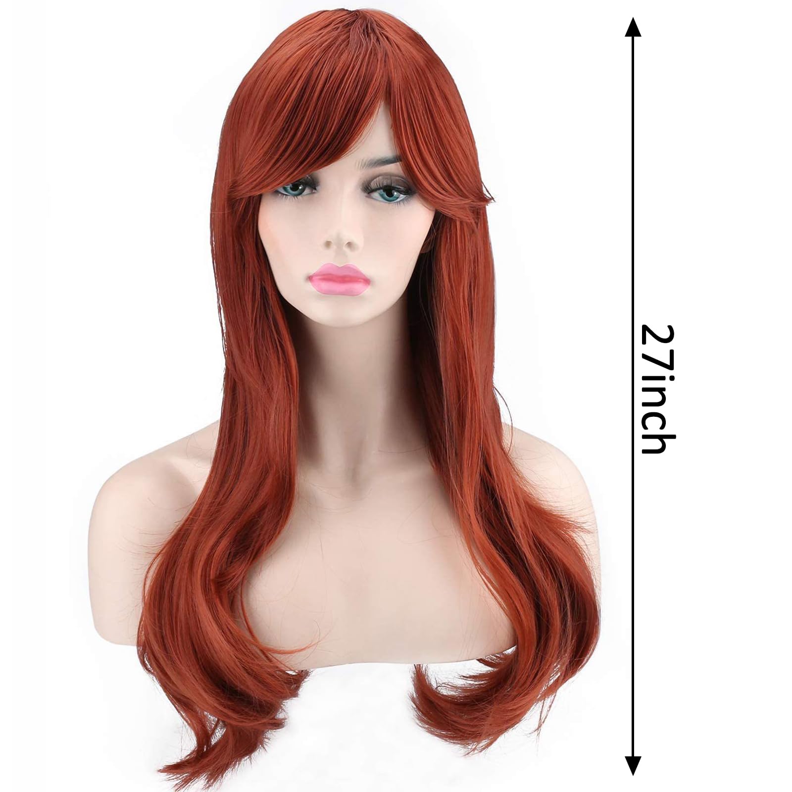 DAVBNM Wigs for Women Women's Cosplay Wig, Long Wavy Curly Wigs, with Bangs, for Auburn Cosplay Masquerade Halloween (Copper red) - Image 2
