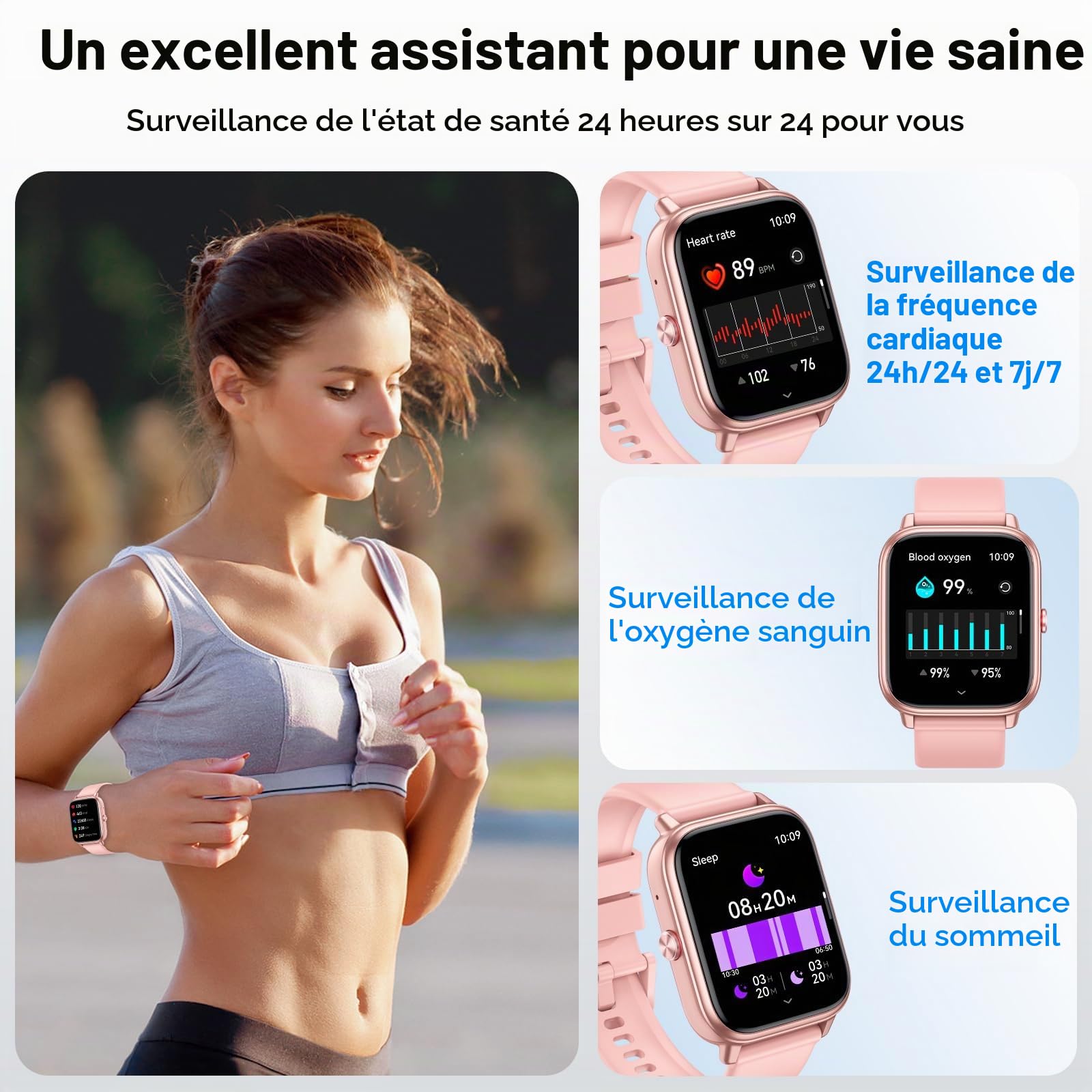 Montre Connectée Femme Homme, 1.83" HD Smartwatch, 20 Jours d'Autonomie