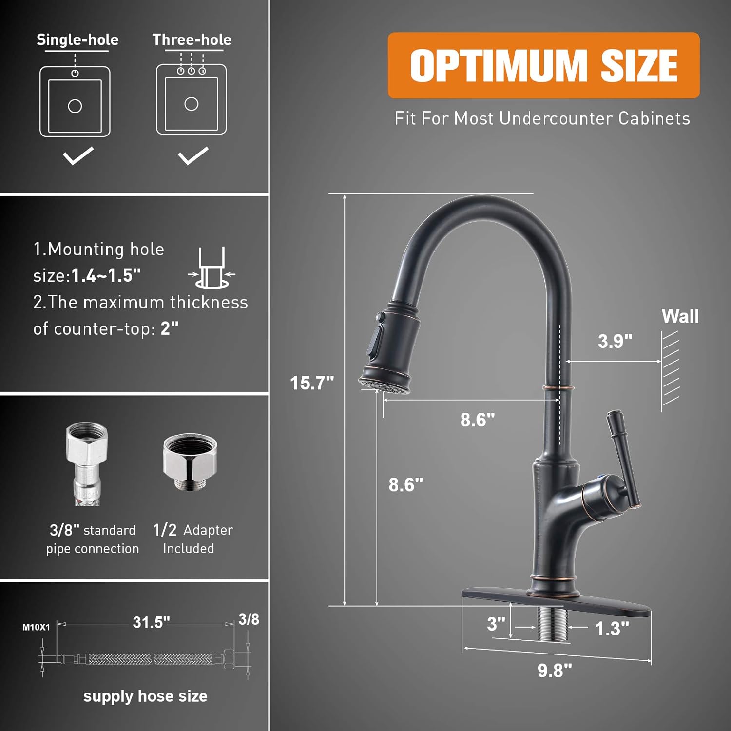 APPASO Oil Rubbed Bronze Kitchen Faucet with Pull Down Sprayer, Antique Single Handle High Arc Single Hole Pull Out Kitchen Sink Faucets - - 