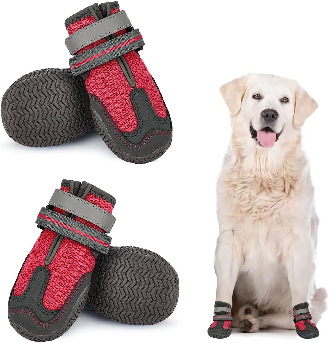 Dog Shoes for Hot Pavement, Mesh Dog Boots with Rugged Anti-Slip Sole, Summer Dog Booties Breathable Durable with Adjustable &…
