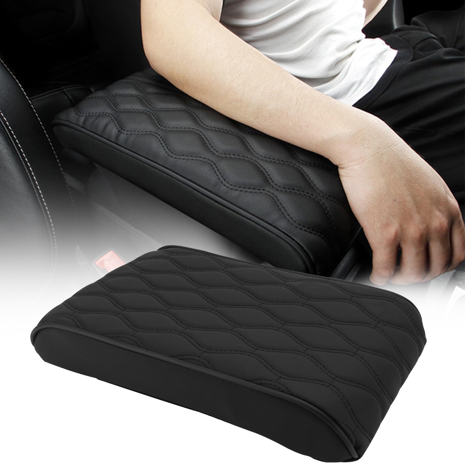 LPZMPZ Armlehne Auto Memory Cotton Car Armrest Box Pad, Auto Mittelkonsole armlehne Kissen, Auto Armlehnenkissen aus Leder, für Kompactwagen und Einige Limousinen der A-Klasse (Schwarz)
