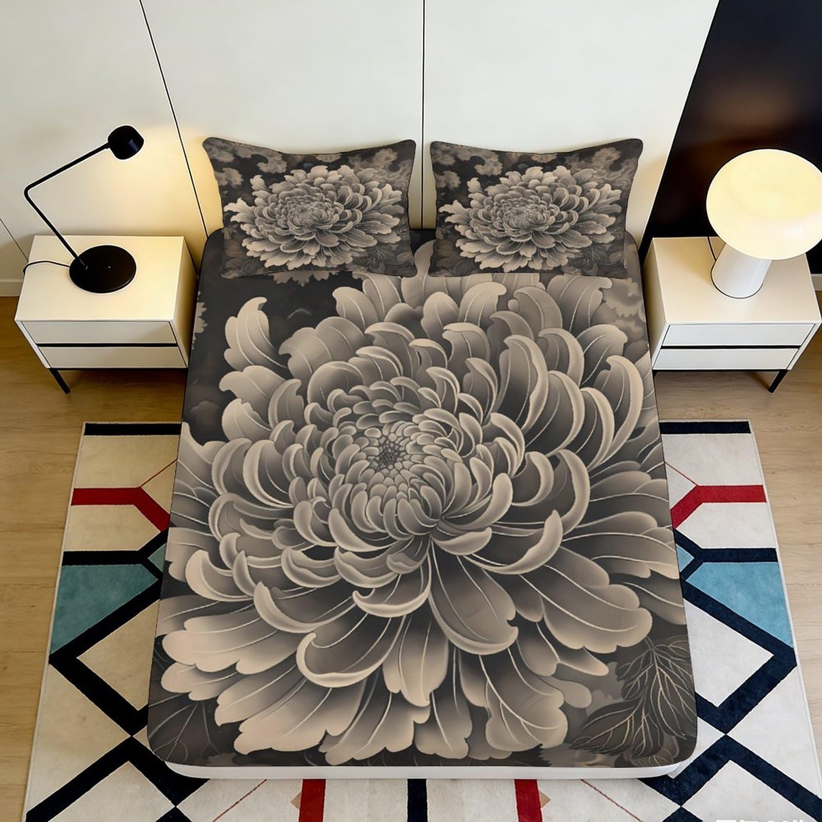 K1r3d9e5 Style-5 3D Printed Floral Chrysanthemum Fitted Sheet Microfiber Soft Breathable Peony Bed Cover For Bedroom Decor Mattress Protection 90X200x25cm