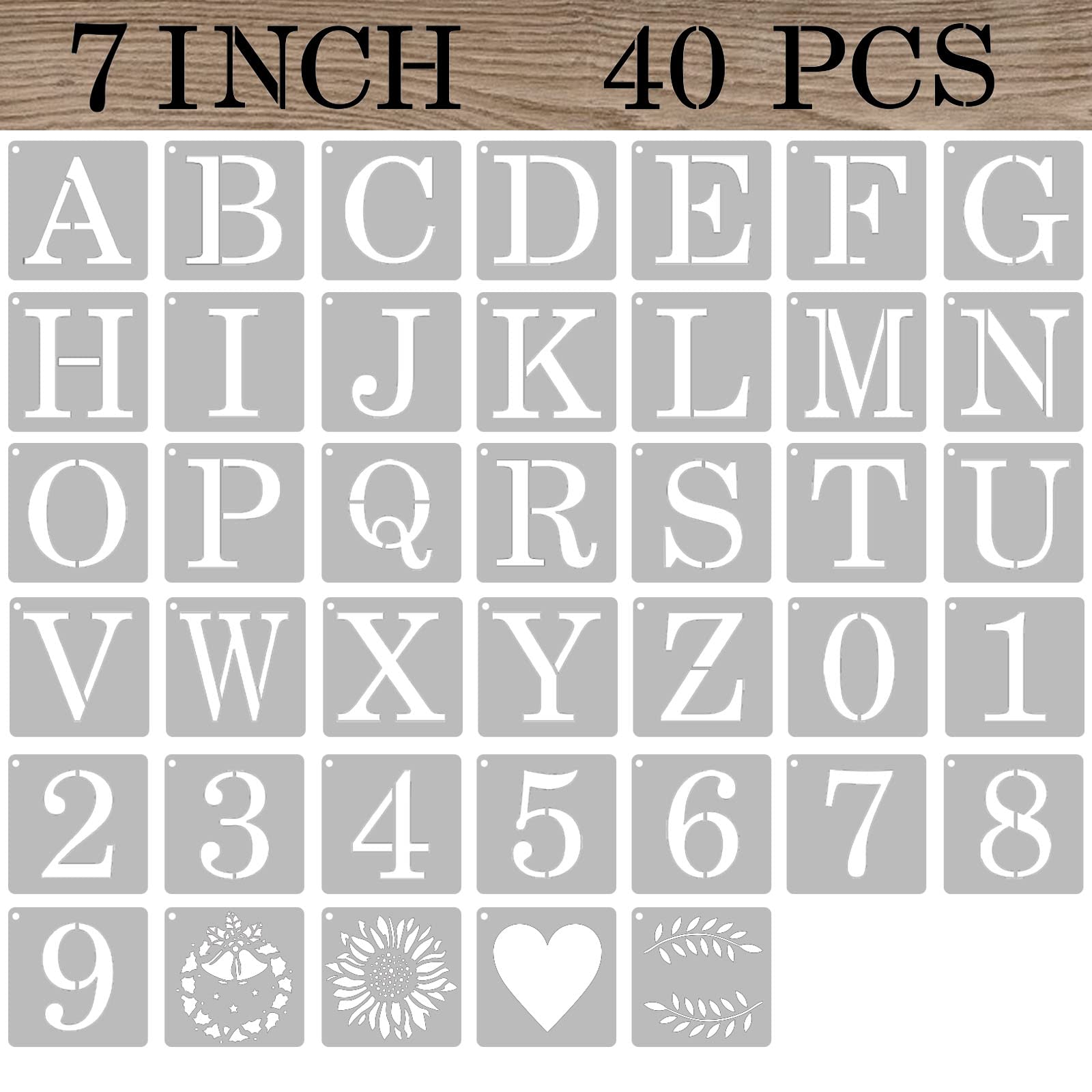 ASMPIO 7 Inch Letter Stencils Numbers Craft Stencils, 40 Pcs Reusable Plastic Alphabet Drawing Templates for Painting on Wood, Wall, Fabric, Rock,