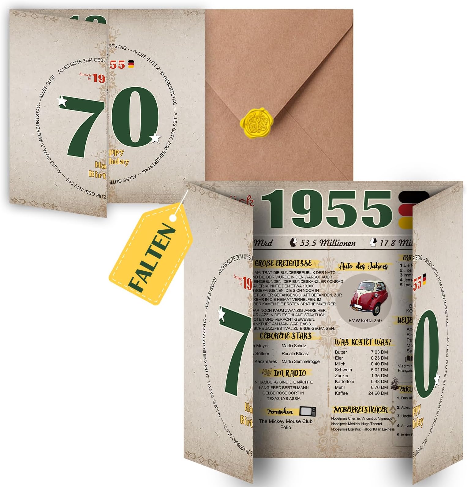 GIFTSFARM Lustige Geburtstagskarte Zum 70. - 12,7 X 17,8 Cm Mit Kraftumschlag - Für Damen & Herren