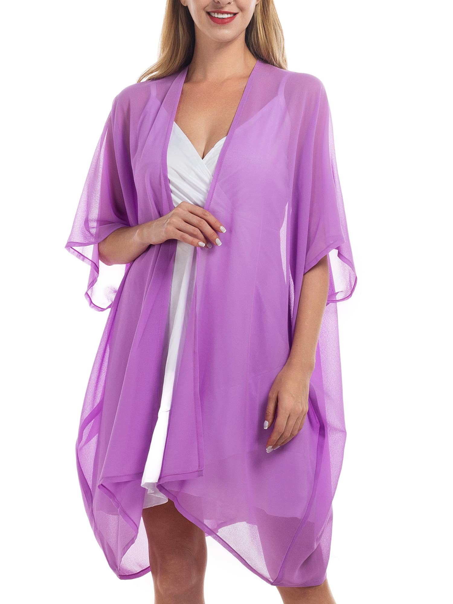 YLhighton Women’s Beach Kimono Coverup Sheer Chiffon Cover Ups Swimwear Cardigan Summer, 2206 Light Purple, 22