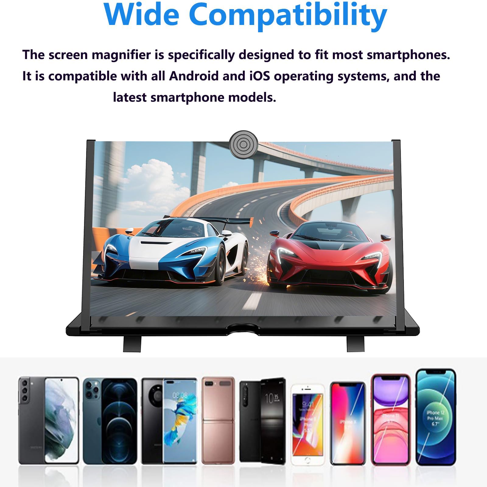 Lupa de pantalla de 20 pulgadas para teléfono móvil, proyector de aumento de pantalla 3D HD para películas, videos y juegos, soporte plegable para teléfono con amplificador de pantalla, compatible con