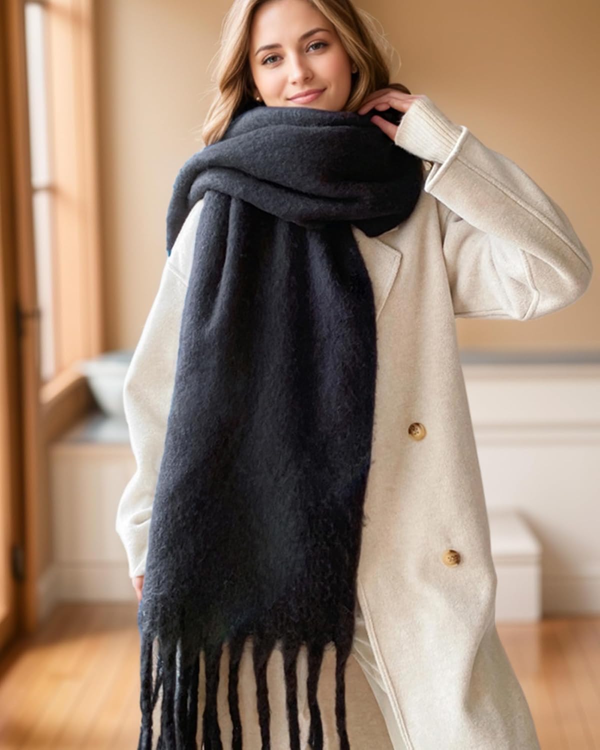 Oversized Winter Scarf for Women, Warm Thick Chunky Blanket Scarves, Soft Cozy Cashmere Feel Shawl Wrap Cold Weather - Image 5