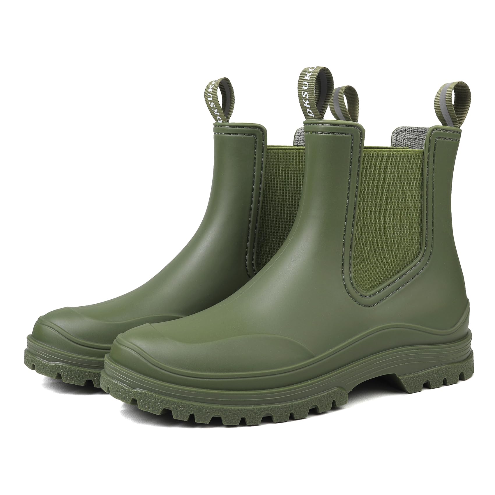 DKSUKO Womens Short Rain Boots Rubber Waterproof Garden Boots Elastic Slip On Ankle Chelsea Boot Fashion Insulated Rain