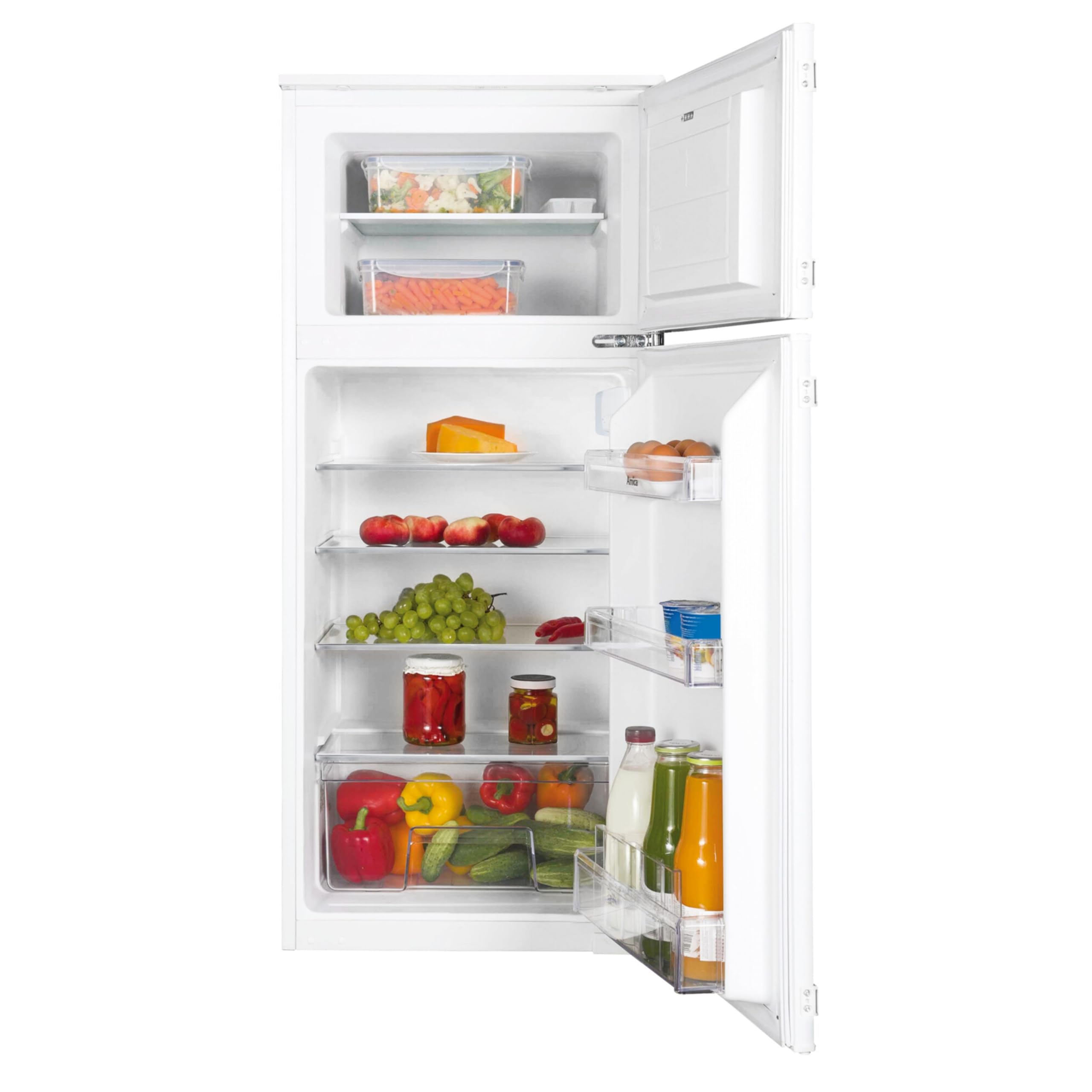 Amica Einbau Kühl Gefrierkombination Doppeltür mit Gefrierfach oben für 122 cm Nische, Schlepptür-Technik, Inverter Kompressor, elektronische Steuerung, Tür-Offen-Alarm