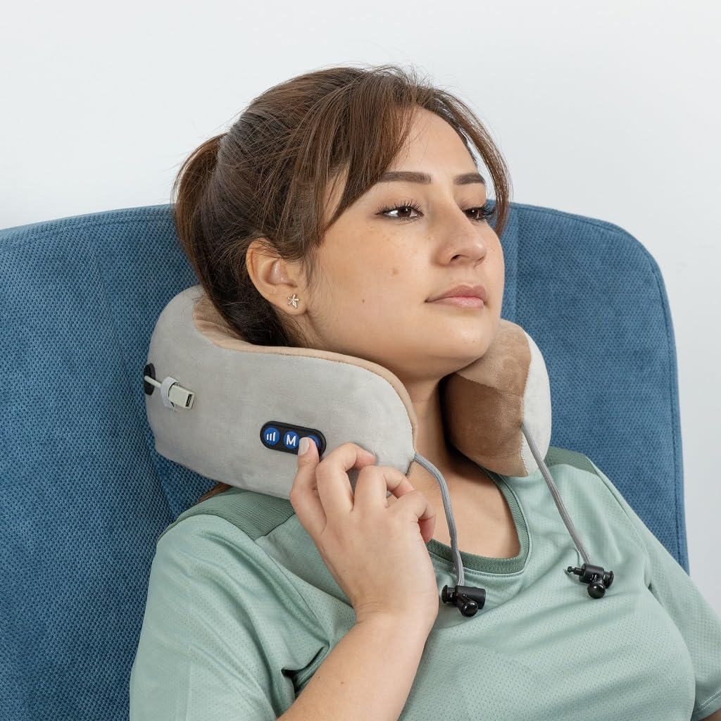 GLOBAL RELAX® | TENZO MINI Cojín cervical masajeador | 6 Modos de masaje | Almohada ergonómica | Portátil I Inalámbrica | Relaja y alivia el dolor muscular