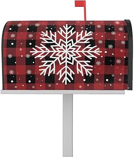 Mailbox Cover Magnetic Merry Christmas Winter Snowflake Mailbox Covers Standard Size 21x18in,Mailbox Covers Wrap Post Letter Box Cover for Garden Yard Outdoor Decor Red Black Buffalo Check