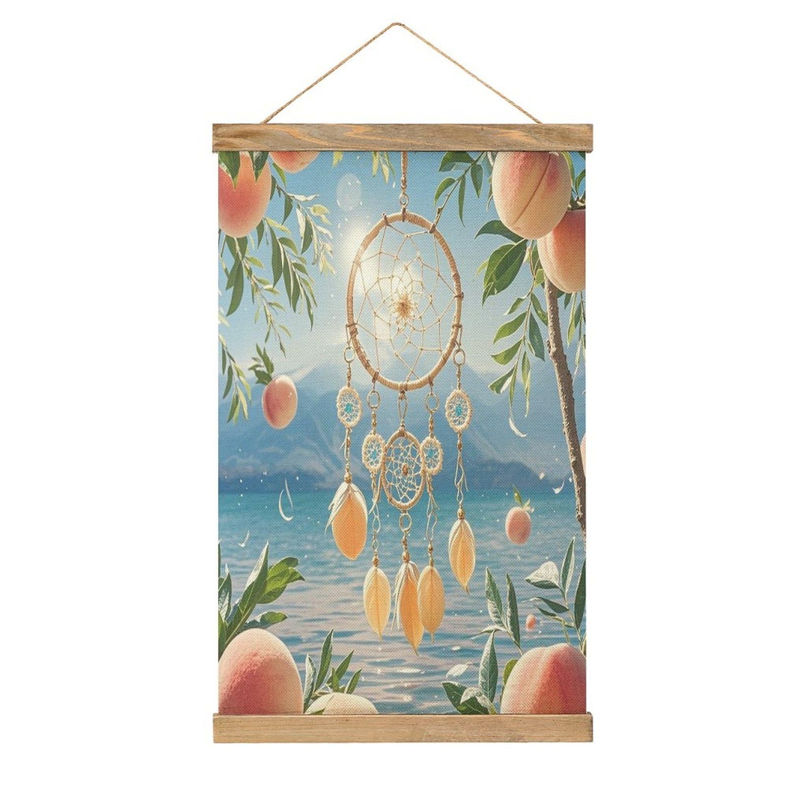 VstaDank Peach Dream Catcher Hanging Poster with Wooden Frame Modern Linen Hanging Painting Retro Style Wall Decor Art Painting for Living Room,Bedroom Decor Poster Frame 20.4x13.1inch