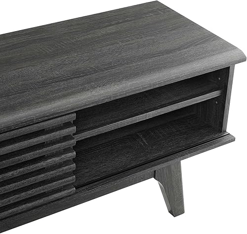 Miniatura 28 de Modway Render Mid-Century - Mueble de TV moderno de perfil bajo de 70 pulgadas para consola multimedia en color blanco nogal, 70 pulgadas Blanco de