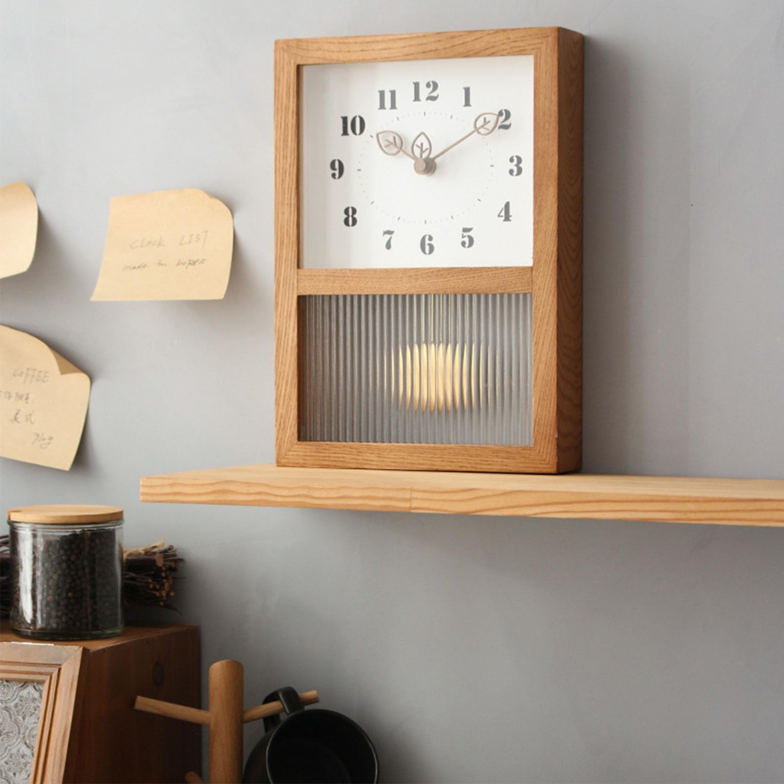 SIXRUN Reloj de Pared Retro Japonés Rectangular con Péndulo, Madera de Nogal y Vidrio, Decorativo, 1100g