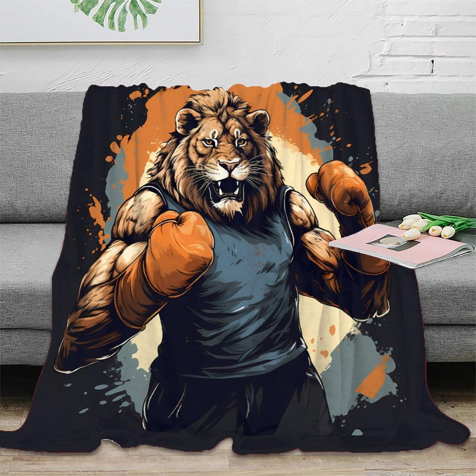 Couverture lion 3D plaid léger anti-froid pour lit étudiant