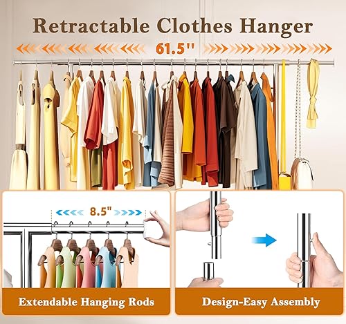 Miniatura 3 de Simple Trending - Perchero resistente de ropa con ruedas para colgar, organizador de ropa rodante de metal con capacidad de carga de 500 LBS, cromado