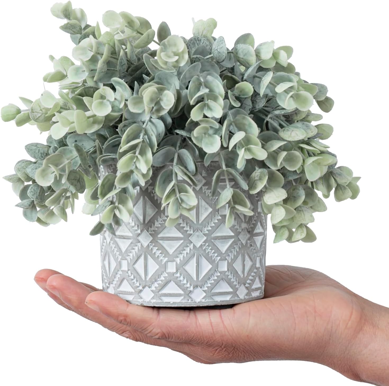 MyGift Artificial Eucalyptus Plant in Modern Gray Concrete Pots with Geometric Embossed Pattern (1, Grey) - Image 6