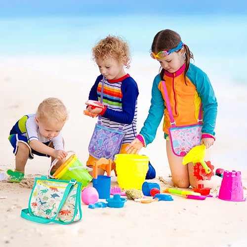 Miniatura 3 de F-color Seashell Bag - Bolsa de playa para niños, bolsas de conchas de mar, juguetes de playa para guardar artículos esenciales de playa, bolsas de