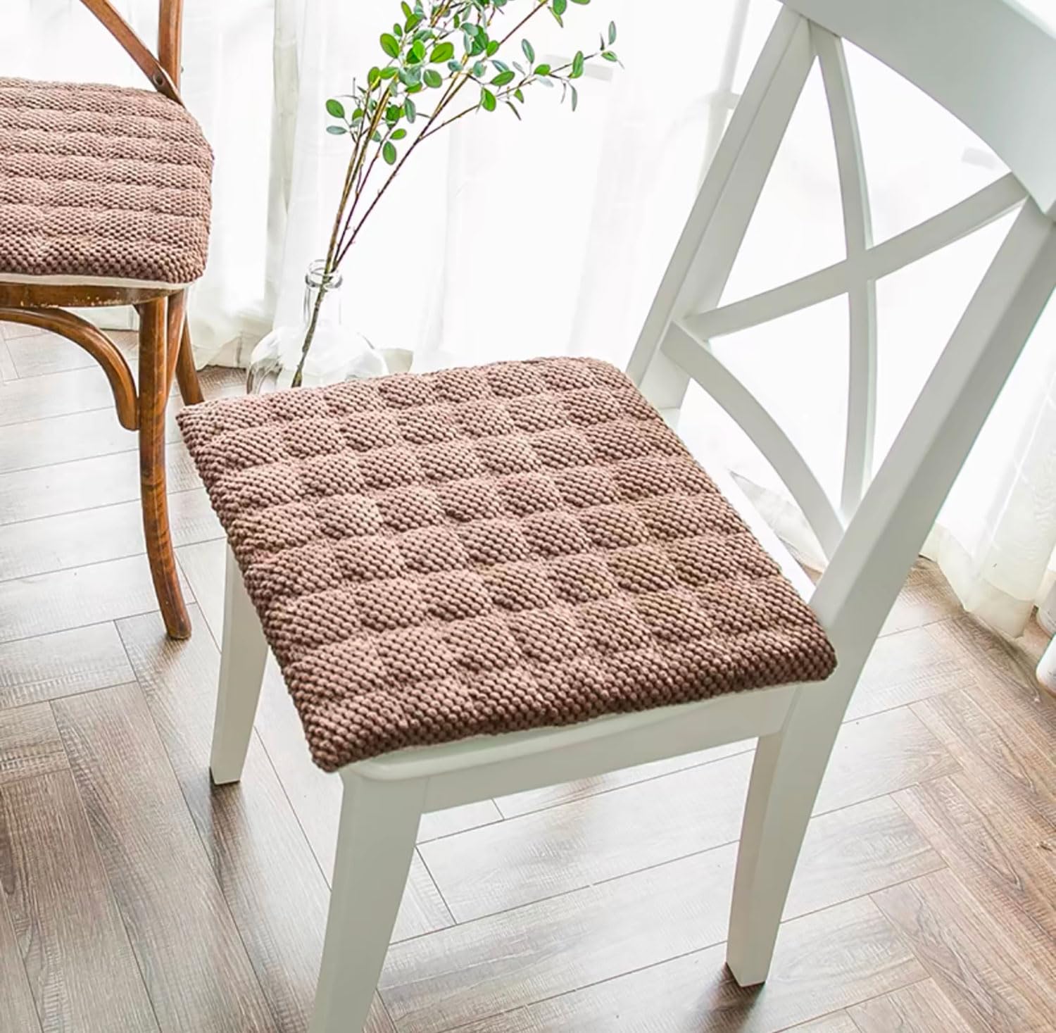 MGEMJMJ Chair Cushions With Ties, Chair Pad For Kitchen Chair With Removable Cover, Non Slip Seat Cushions For Dining Chair, Durable Chair Pads Washable(Size:50x50cm(20x20inch),Color:coffee)