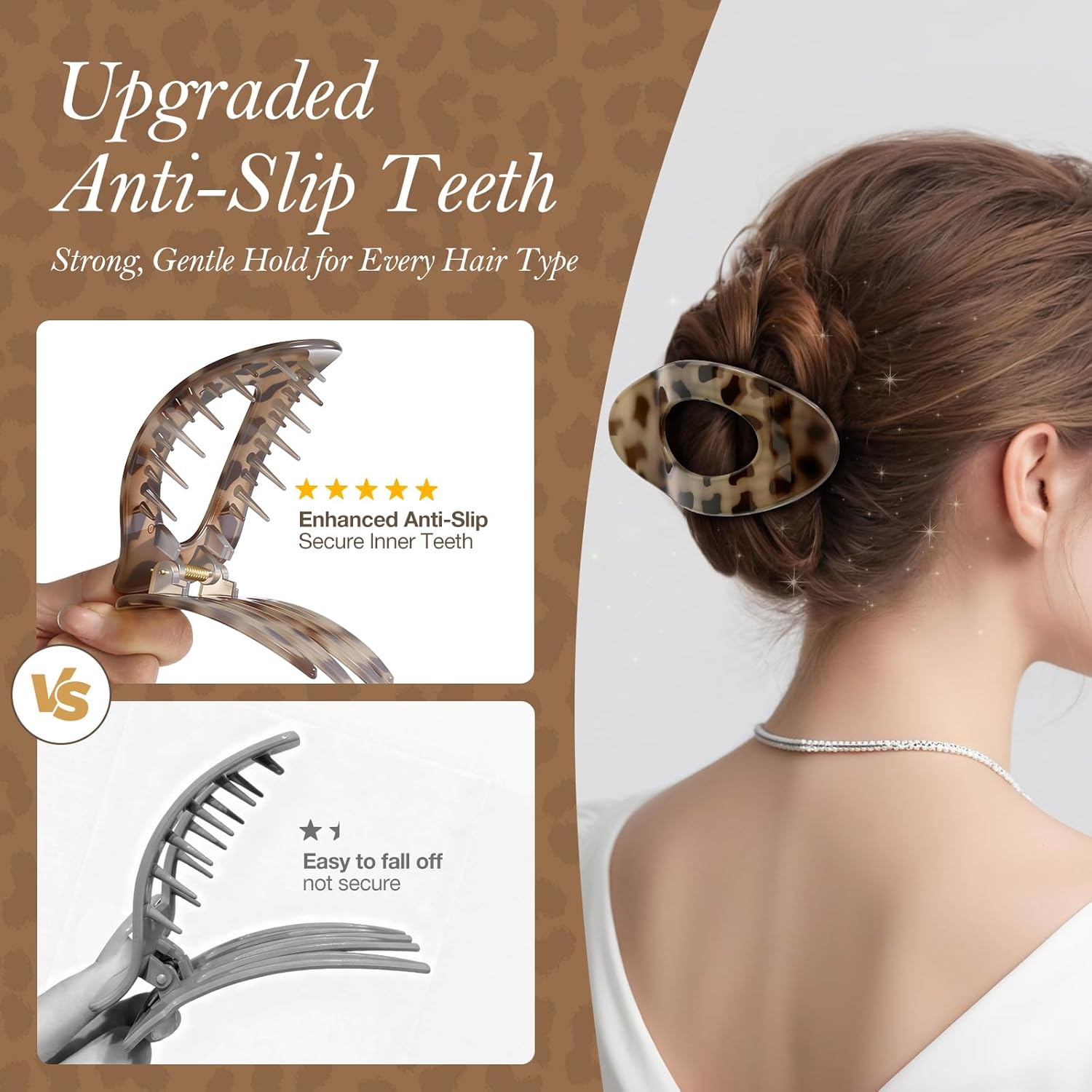 Upgraded 8 Pack French Flat Hair Clips for Women Girls, Matte Lay Flat Claw Clips, Large No-Slip Claw clips for Thick &Thin Hair, Strong Hold Styling Barrettes Accessories for Daily Styling (Leopard) - Image 2