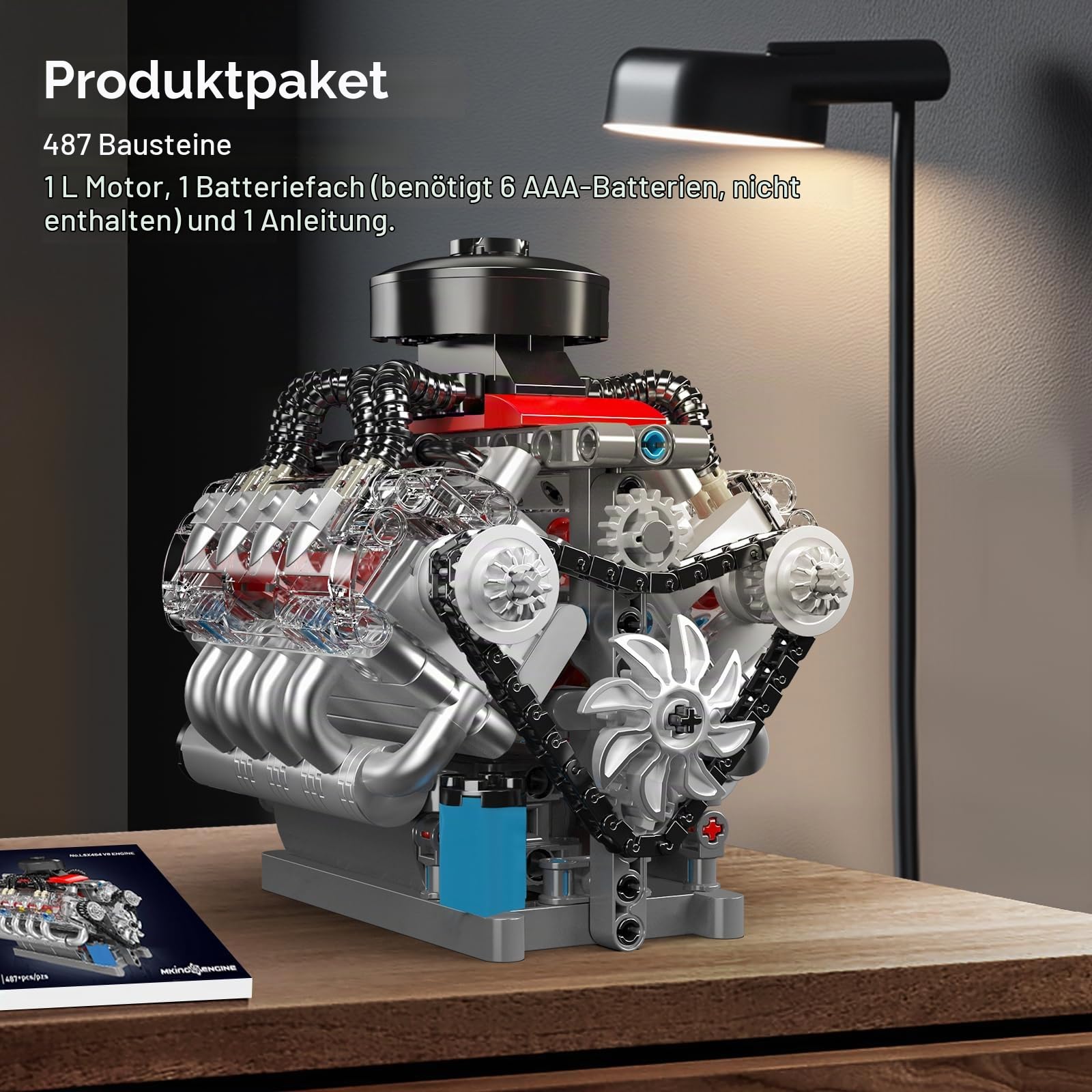 Mould King 10171 Technik V8 Motor ModellBausatz, 487 Teile Achtzylinder-Motor Engine Kit für Erwachsene Enthält V8 Sammlerstück Technisches Klemmbausteine Bausatz