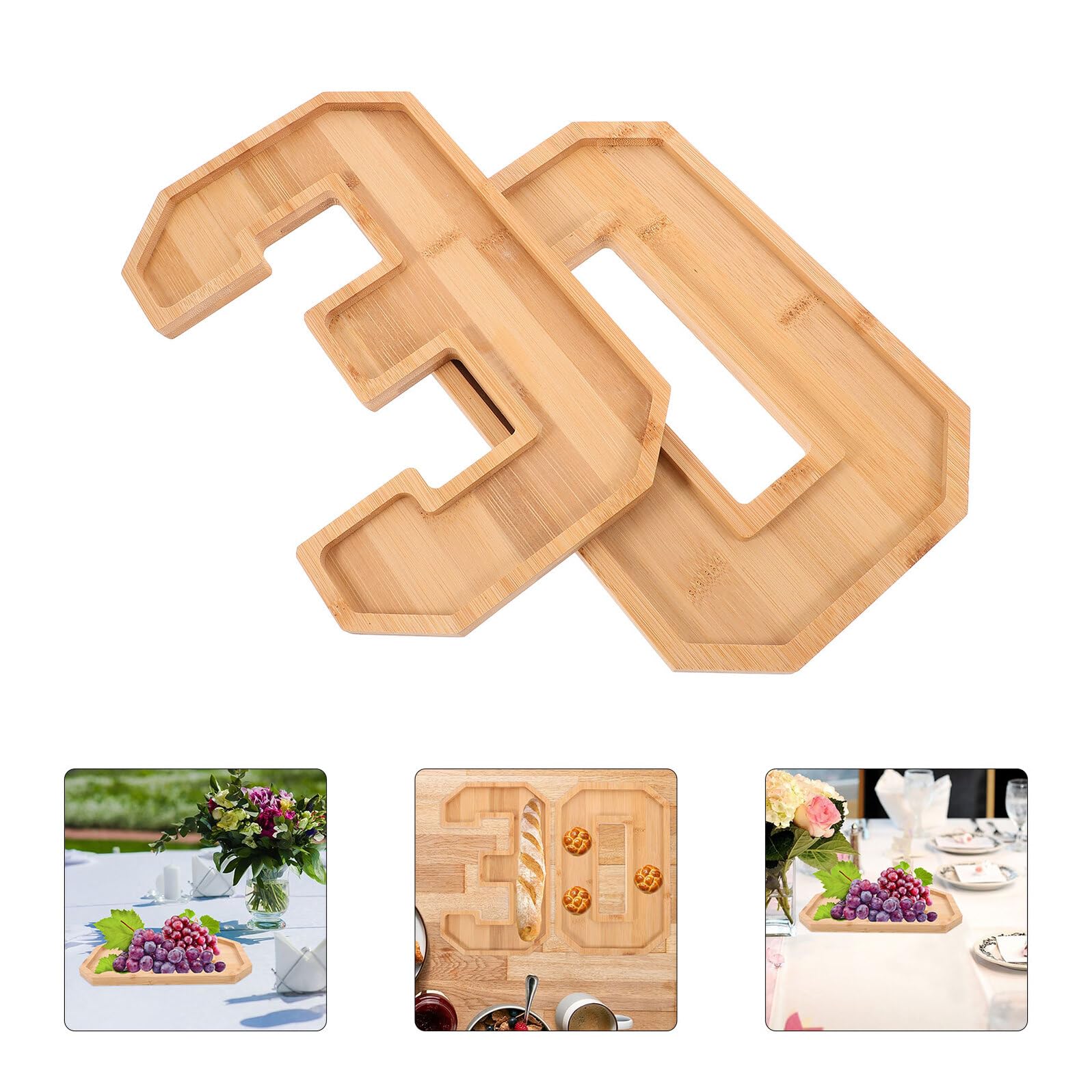Bandeja de Madera Multifunción en Forma de Número 30, Plato Grande para Servir Frutas y Bocadillos, Bandeja Decorativa para Cocina y Reuniones Familiares