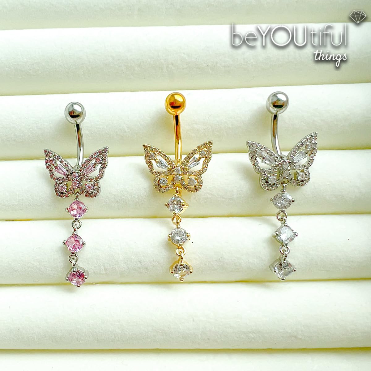 Bauch-nabelpiercing Schmetterling Anhänger Silber Gold Clear Pink Nabel-Piercing Chirurgenstahl Bananabell Stab-länge 10-mm