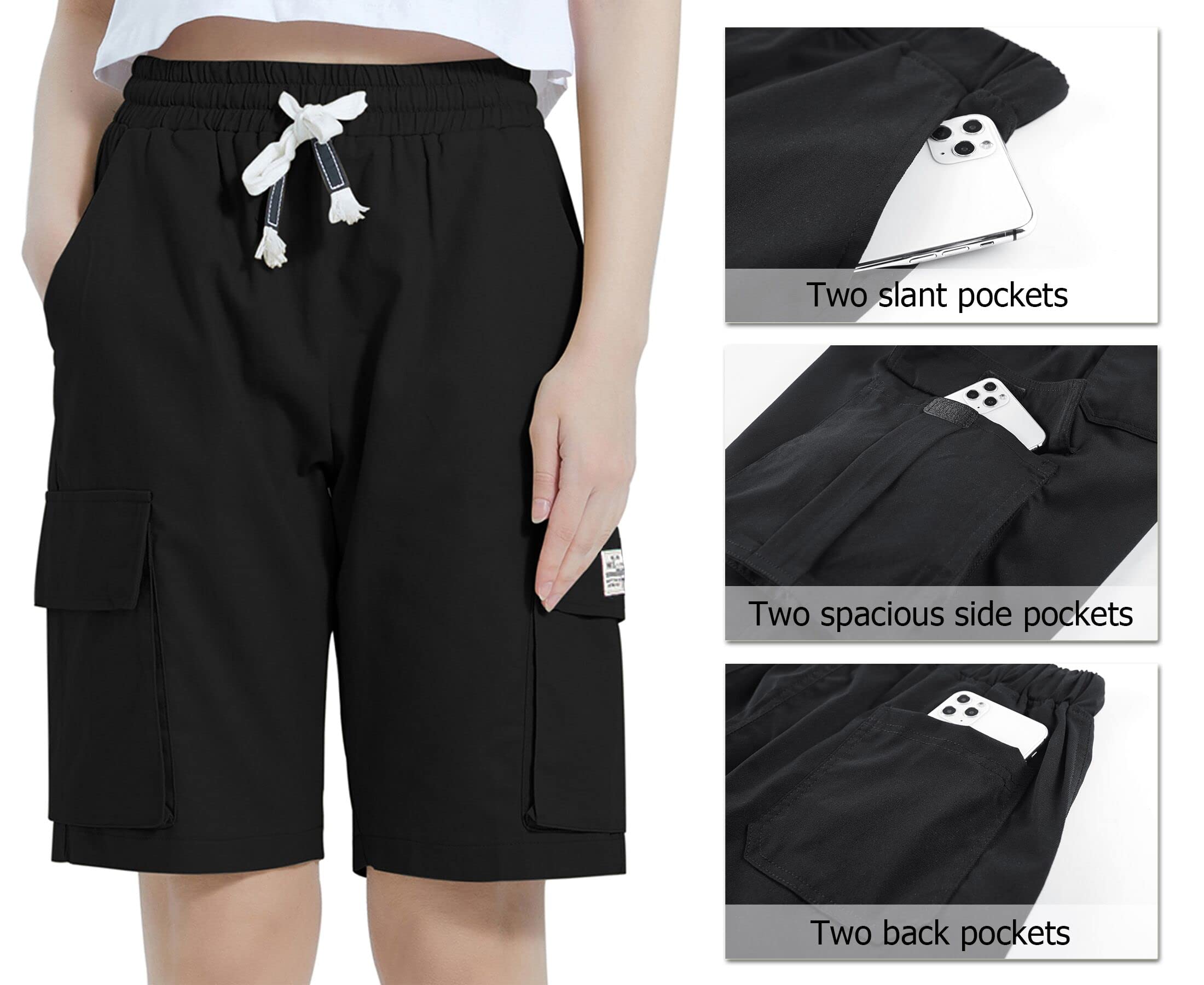 Vcansion Women's Cotton Casual Loose Fit Multi-Pockets Plus Size Cargo Bermuda Shorts Beige US 16-18