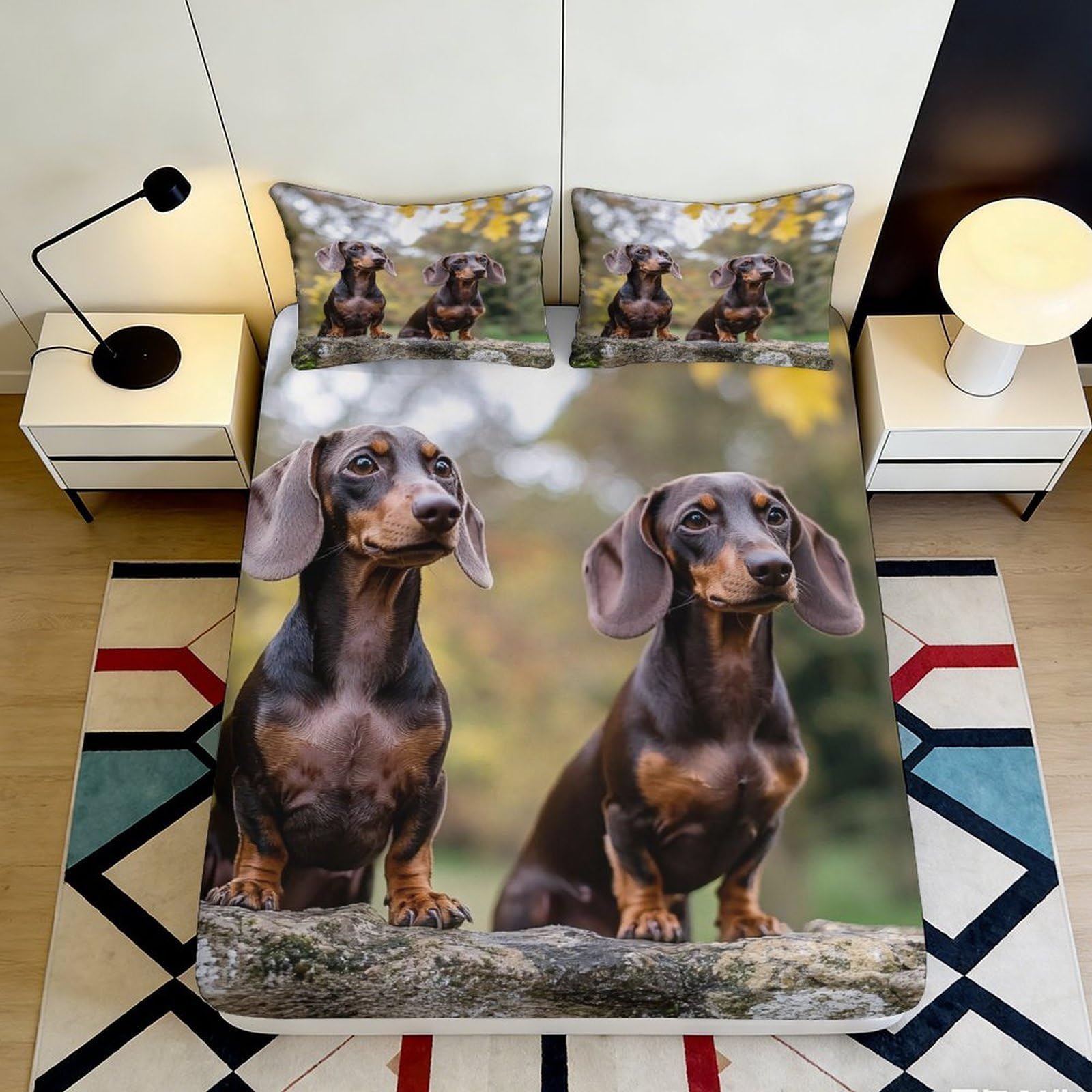 3D Printed Dachshund Fitted Sheet Microfiber Soft Breathable Dog Pattern Mattress Cover for Bedroom Dormitory Guest Room Protection Decor 120x200x25cm