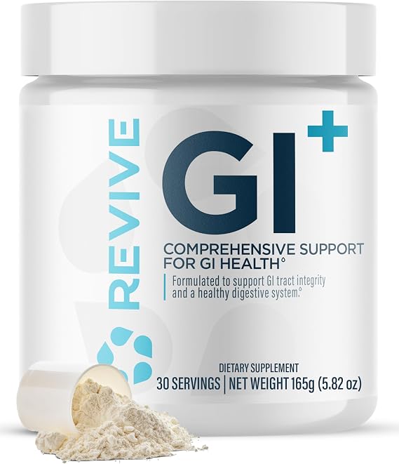 Revive MD ملحق صحة الجهاز الهضمي، GI Plus (30 حصة) - يدعم صحة الأمعاء للنساء والرجال - يعزز الانتظام ووظيفة الأمعاء - مسحوق مكملات صحة الأمعاء لبطانة الأمعاء - خالي من الغلوتين
