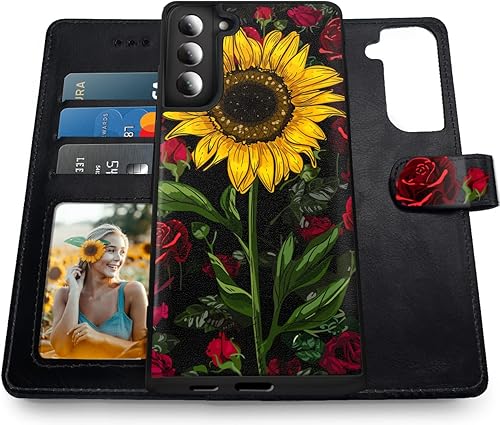 Shields Up Funda para Galaxy S22 Plus, desmontable, con tarjetero y correa para niñas y mujeres, cuero vegano funda floral para Samsung Galaxy S22