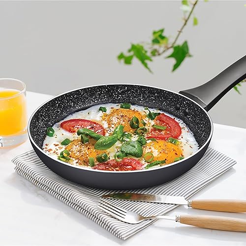 Miniatura 7 de Sartén antiadherente MILTON de 8 pulgadas con tapa. Sartén grande para tortilla de huevo, panqueques. Sartén de fondo plano para utensilios de