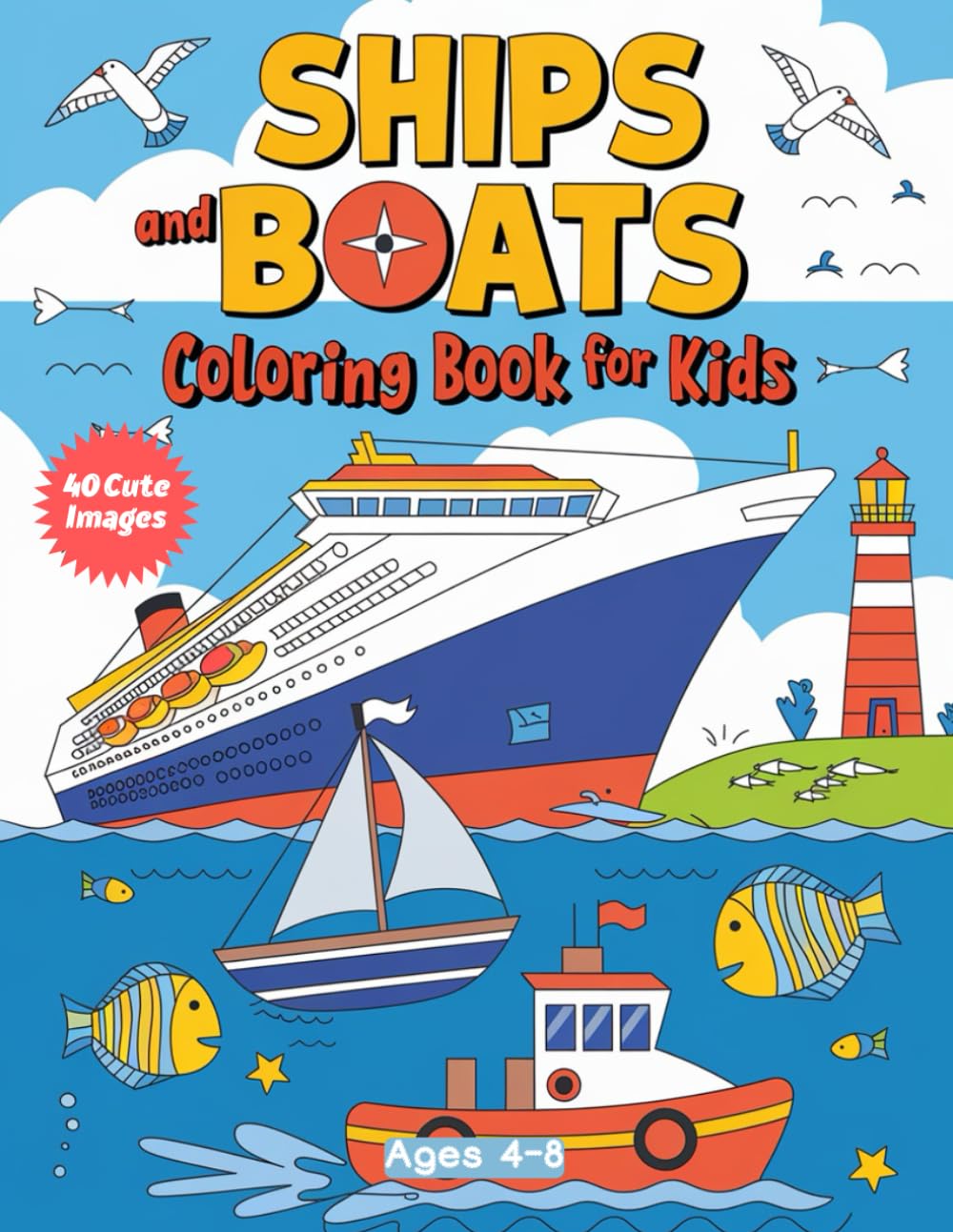 Ships and Boats Coloring Book for Kids Ages 4-8: Exciting Sea Adventures and Fun Boat Scenes to Color