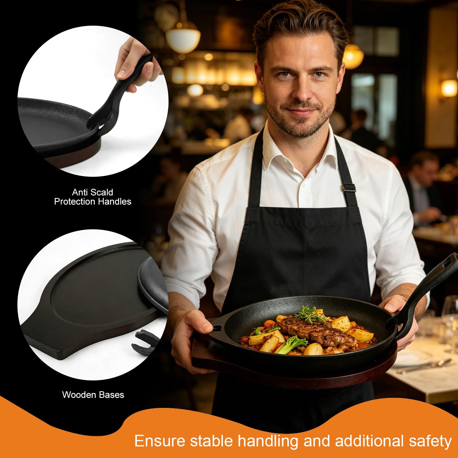 DVK Cast Iron Fajita Plate Set - Sizzling Skillet -6