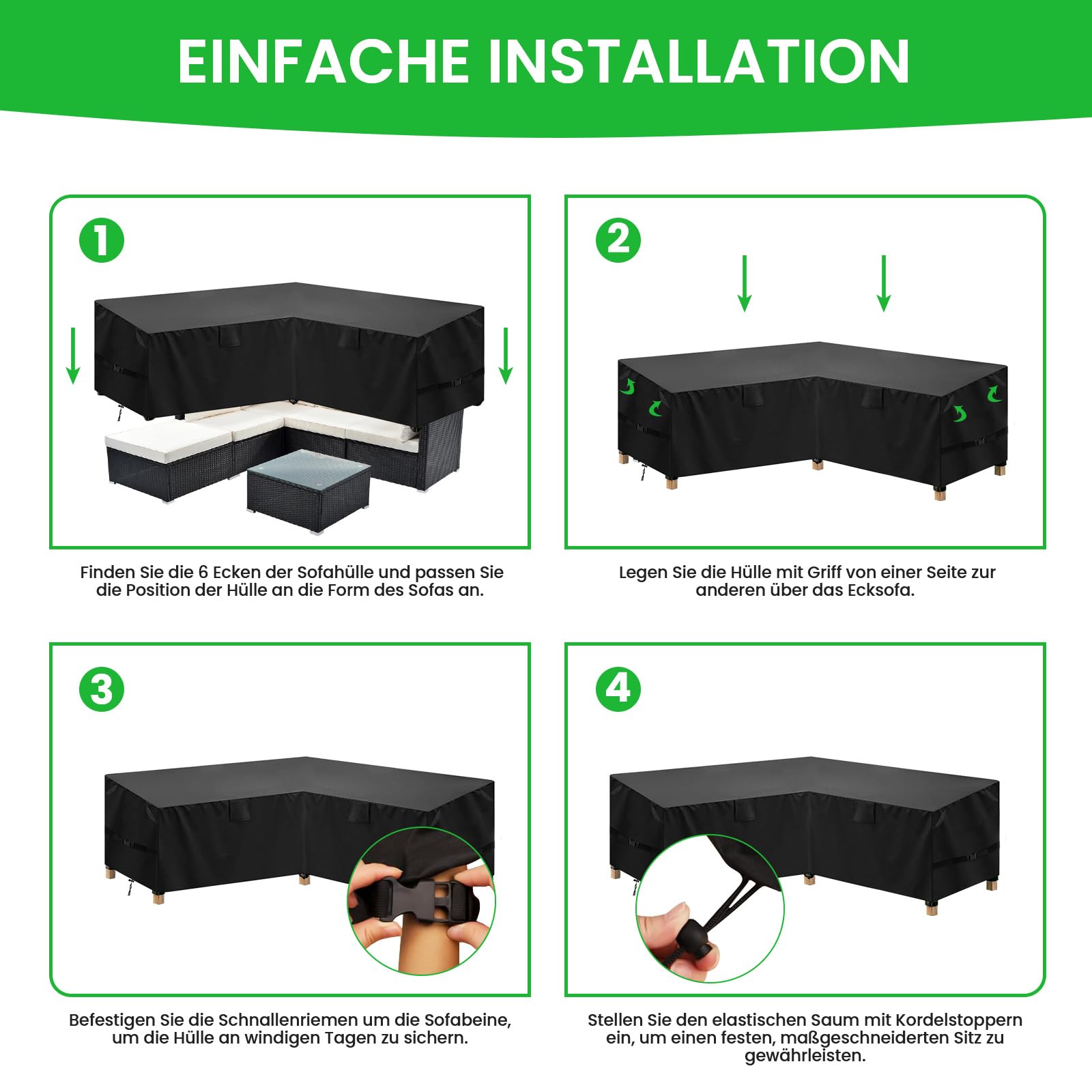 Housse Canapé d'angle Extérieur, Bache Salon de Jardin Forme en L Imperméable, Housse de Canape Angle en 420D Oxford Protection pour Mobilier Jardin Extérieur (Noir, 215x215x85x80/65cm)