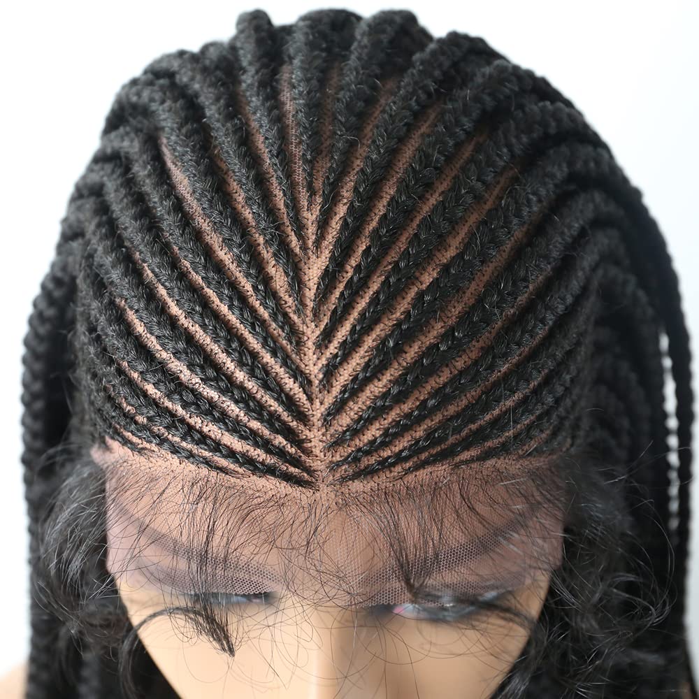 LYRICAL HAIR Womem Long Box Braided Wig Swiss Lace Front Cornrow Micro Twist Pre-Plucked Natural Hairline Premium Heat Friendly Glueless Wig (#1B Black)