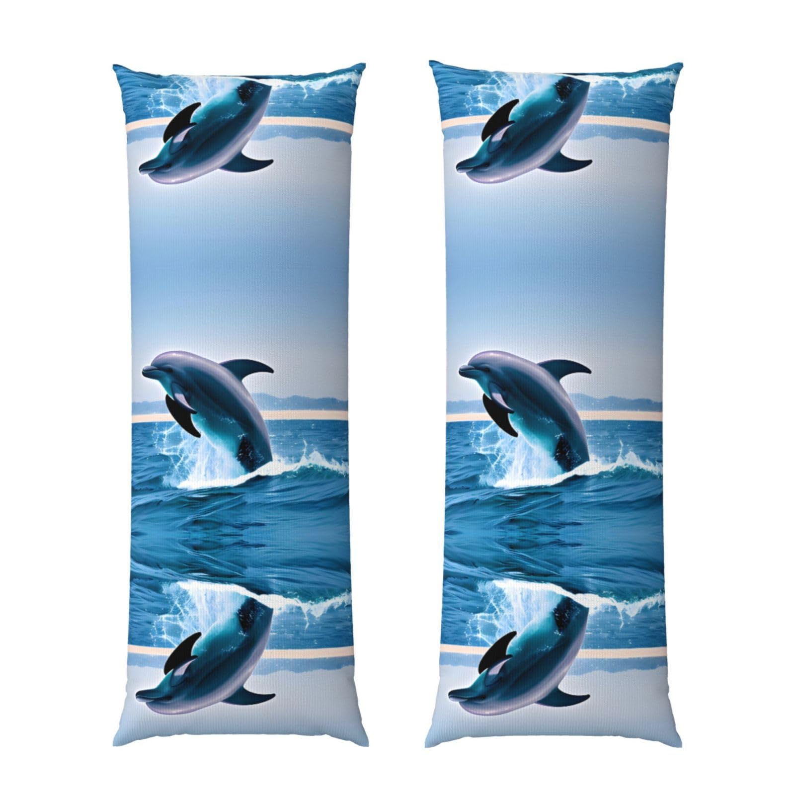 Jumping up dolphins Body Pillowcase 20x60-Ultra Soft Plush Long Pillow Cover with Hidden Zip for Sleeping