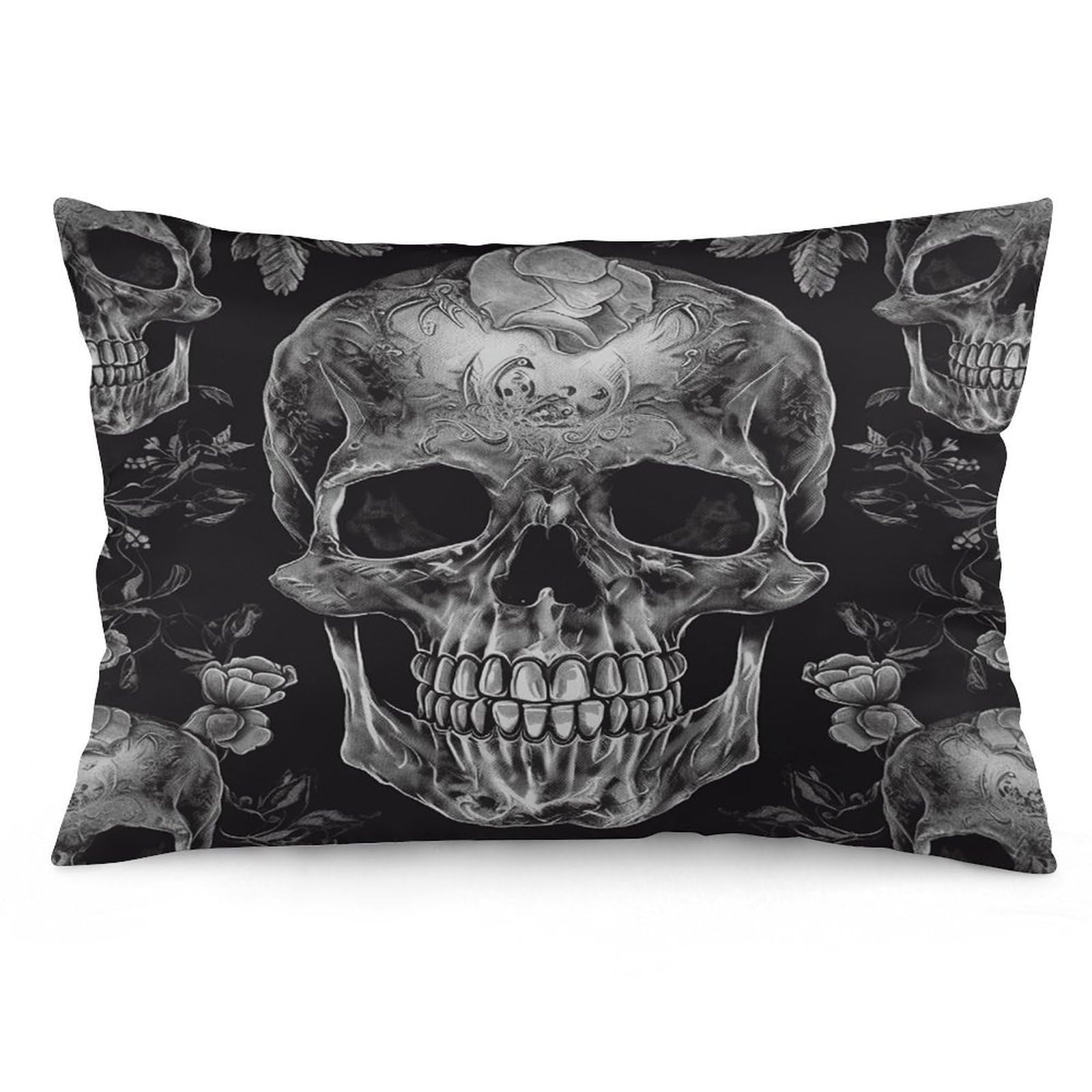 Skull Skeleton Throw Pillow Cover Soft Pillow Case Decorative Lumbar Pillow Cover Cozy Throw Pillowcase Polyester Rectangular Cushion Case Decor for Couch Sofa Bed